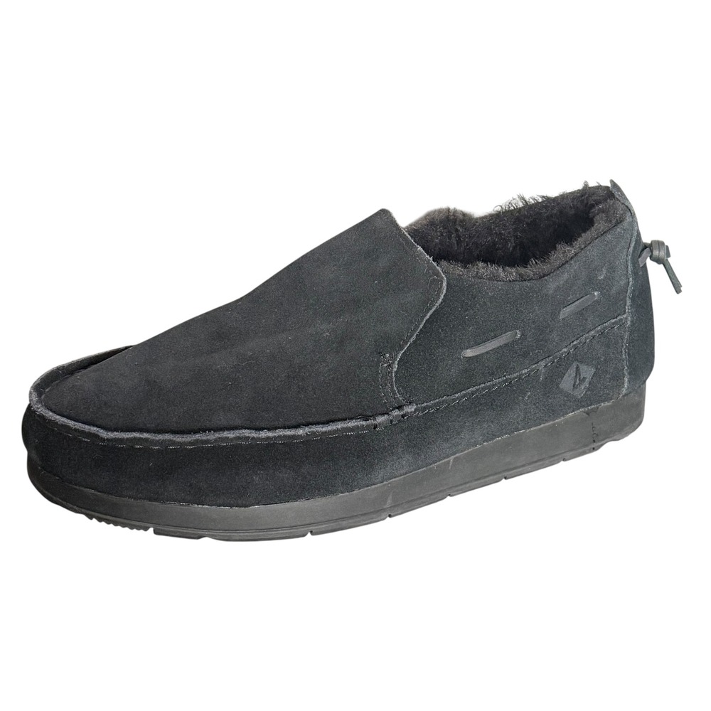 Sperry Men Moc Sider Suede Slip On Shoes Size 11 Black Water Resistant Faux Fur